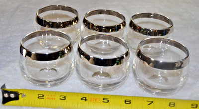 MCM Dorothy Thorpe Silver Rim Band Roly Poly Cocktail Punch Glasses - Set of 6