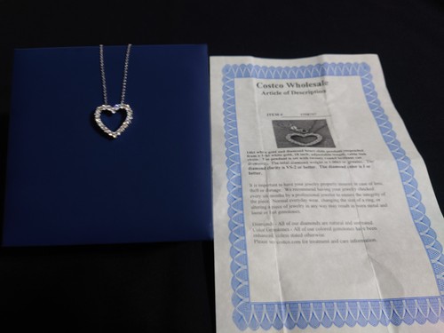 Round Brilliant 1.00 ctw VS2 Clarity, I Color Diamond 14kt Gold Heart Necklace - Picture 4 of 6