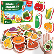 Large Set, Foam Refrigerator Magnets for Toddlers, Ages 13, Fruits, Vegetables