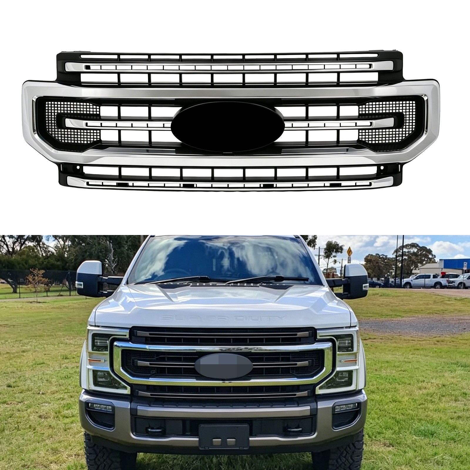Front Bumper Grille Chrome For Ford F250 2020-2022 Platinum LC3Z-8200-EA