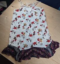 Exist Boho Adjustable Spaghetti Strap White Floral Sundress Large Knee Length