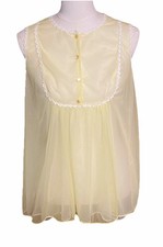 Vintage babydoll Short Nightgown Lingerie 60s Size Medium Chiffon Lemon  White