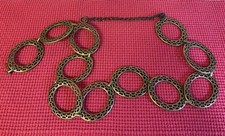 Vintage Retro Womens Brass Ring Chain Belt Large Oval Adj. Links Great Condition