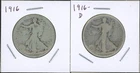 Lot of (2) Coins - 1916 & 1916-D 90% Silver Walking Liberty Half Dollars