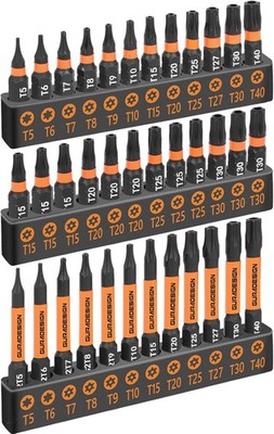 36-Piece Torx Bit Set, Tamper Resistant Star Bits One Size, Black