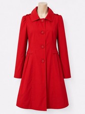 M&S Red Trench Coat UK 10 Fit & Flare Button Swing Mac Jacket Vintage Style