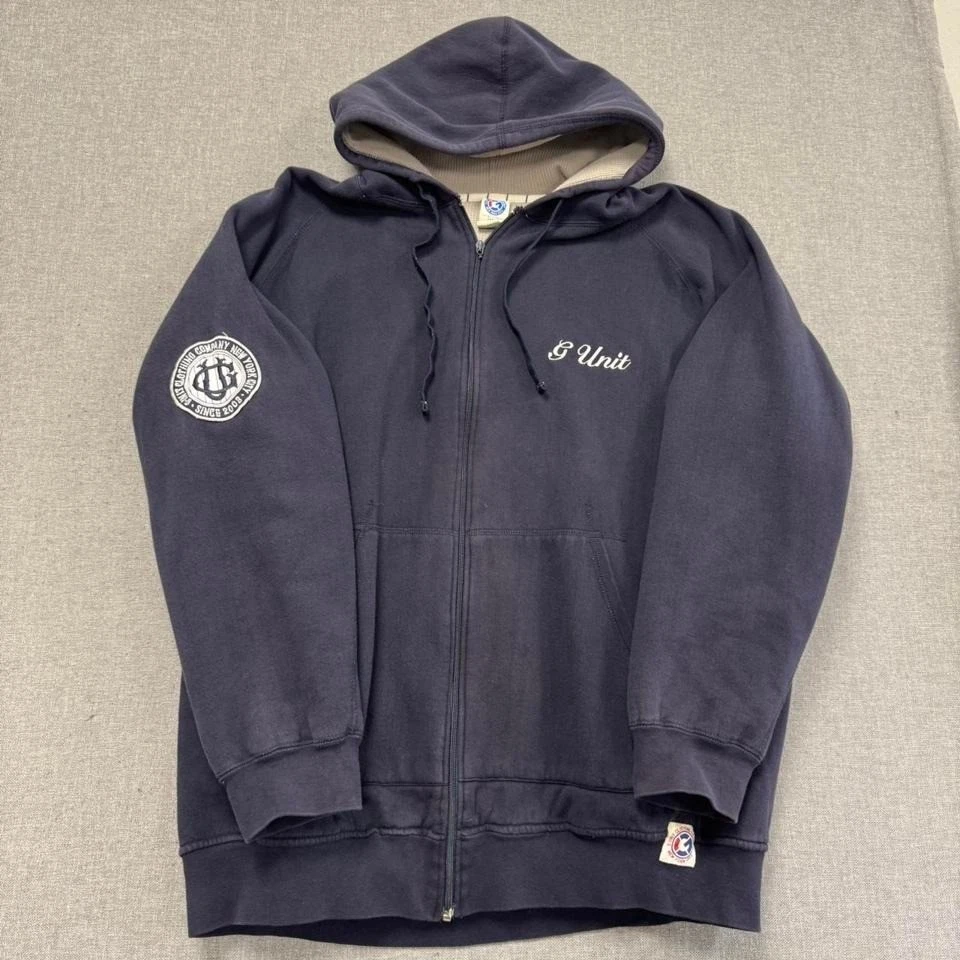 Vintage Y2K G Unit Hoodie Full Zip Thermal Lined Skate Faded Blue Mens Xl