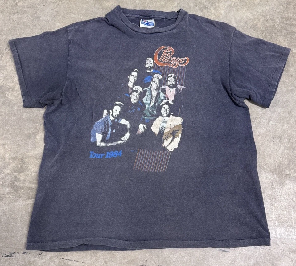 Vintage Chicago Band Shirt Mens Medium 1984 World Tour 80s Hanes Faded Music Tee - Image 2 of 4