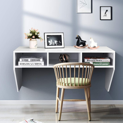 Floating Wall Mounted Desk with 3 Shelves - White Laptop Table for Any Room