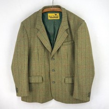 Bob Parratt Tweed Hacking Jacket Mens 50R Green Check Shooting Hunting Blazer