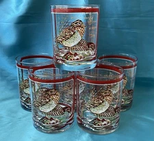 Six midcentury Georges Briard Green winged Teal Old Fashioned Glasses, wildlife