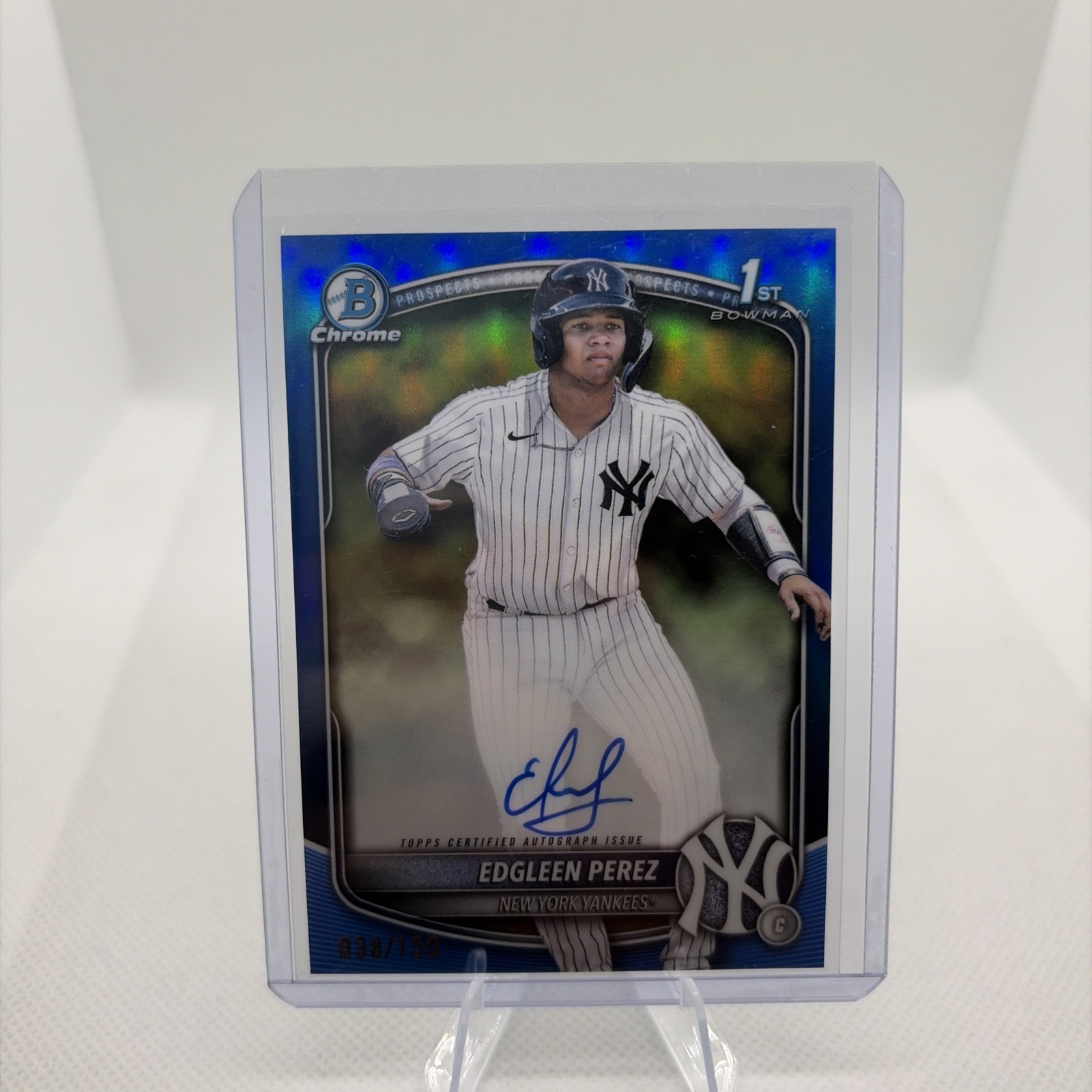 Edgleen Perez 2025 Bowman Chrome 1st Blue Refractor Auto /150 #CPA-EPZ Yankees