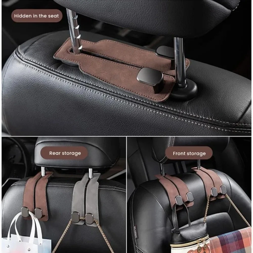 Universal Car Seat Back Hooks Suede Metal Double Hanger Car Interior Stora
