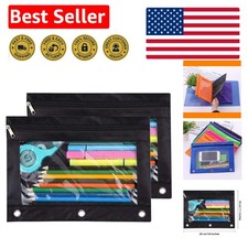 Compact Black 2 Pack Zipper Pencil Pouches - Ideal for Binders  Cosmetics