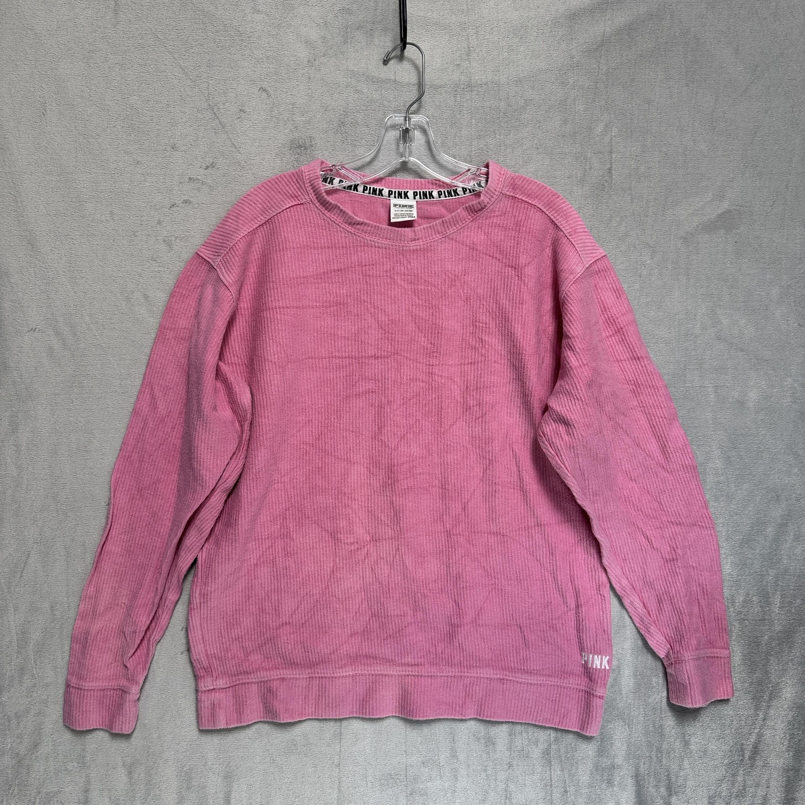 PINK Victoria's Secret Sweater Womens Small Pink Ribbed Knit Crewneck Pullover