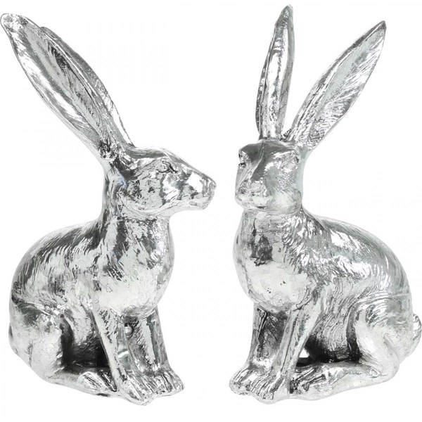 Osterhase Dekofigur Silber 13Cm 2Er Set Polyresin Antik-Look Osterdeko-image