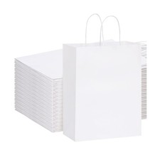 OUTUXED 100pcs 10x5x13in White Paper Gift Bags Kraft Large Pape... FAST USA SHIP