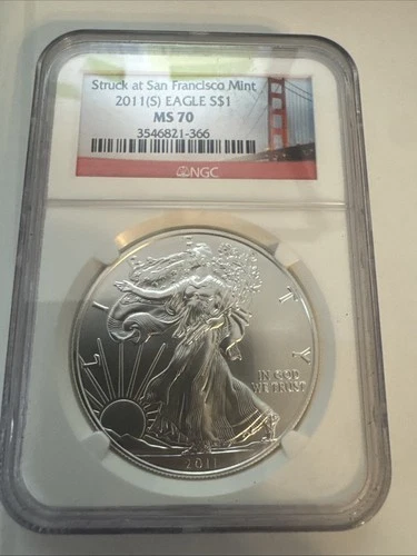 2011 S SAN FRANCISCO AMERICAN SILVER EAGLE NGC MS70 .999 FINE SILVER