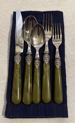 20 pc Eme Napoleon Olive Green Stainless Flatware Italy (4) 5 pc Place Settings