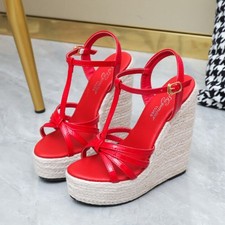 Women's Platform T-Strap High Wedge Heels Sandals Shoes Beach Weaving Roman Lady