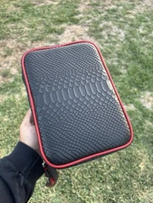 Brizard & Co Red and Black Python Havana Traveler Leather Cigar Case with Flask