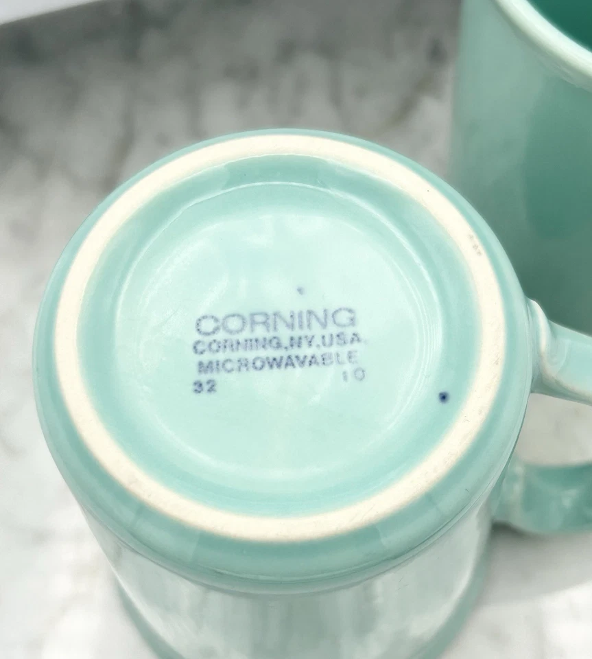 Juego de 3 tazas de café vintage Corning Ware Aqua Seafoam verde azulado taza de té EE. UU. NY Foto 4 de 4
