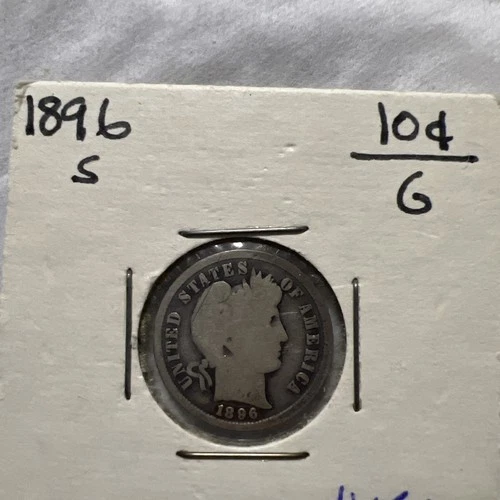 1896 S Barber Silver Dime 10C  very good condition
