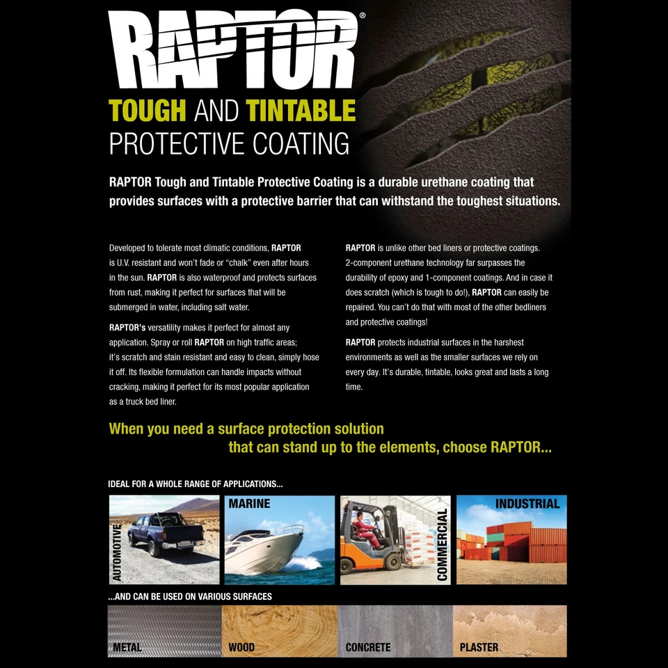 U-POL Raptor Tintable Spray-On Truck Bed Liner Kit,Tray & Brush, 8 Liters - Image 4 of 4