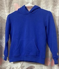 KID NATION Unisex Blue Hooded Pullover Sweatshirt Kangaroo Pockets Size M 7/8