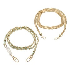 2 Pcs Purse Chain Strap with Pearl, Light Gold Chain with Grass Green Leather