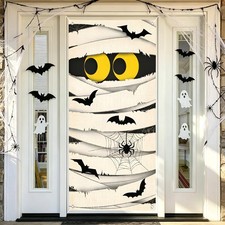 71 x 35 Inch Halloween Mummy Door Cover Spooky Yellow Eyes Halloween Banner