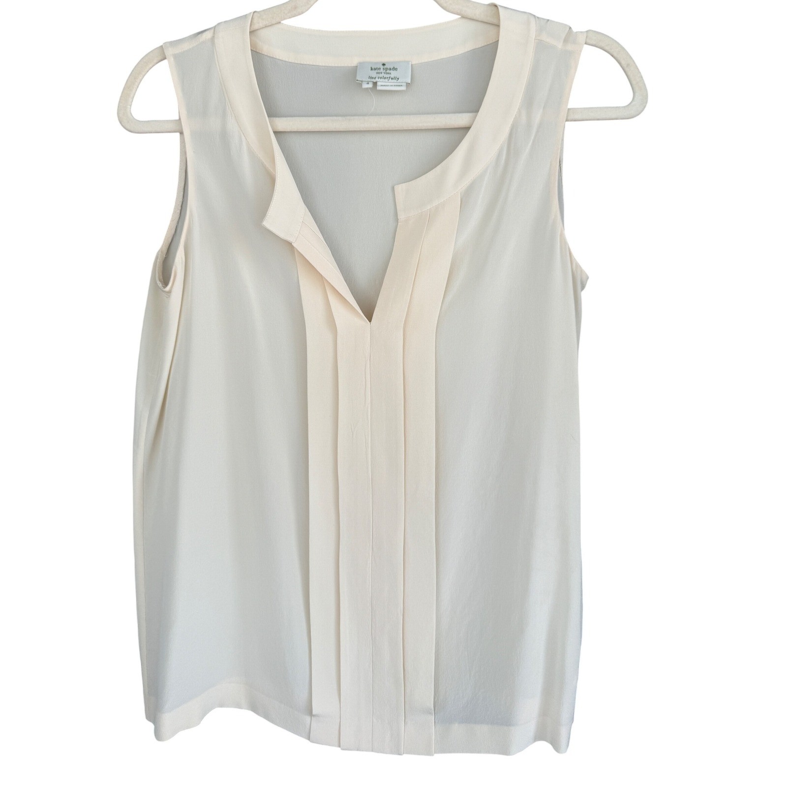 A2 Kate Spade New York Sleeveless Silk Top Ivory Blouse Size 4