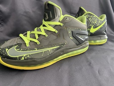 Nike LeBron 11 Low Gray Black Neon Yellow Splatter Men's Basketball Sneakers