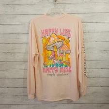 NWT Simply Southern Happy Life Happy Mind Mushroom Graphic Long Sleeve Size XL