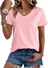 Womens Cotton V Neck T Shirts Short Sleeve Moisture Wicking Casual Summer Tops