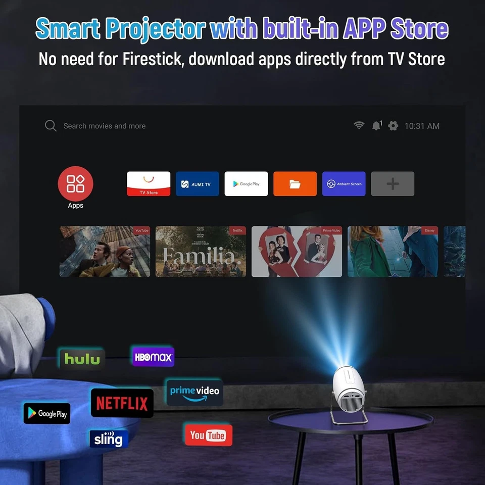 4K Mini Projector 10000 Lumen LED 1080P WiFi Bluetooth UHD Portable Home Theater - Image 2 of 4