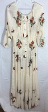 Fig  Flower Dress Womens M Cream Floral Boho Maxi Smocked Tiered Embroidered