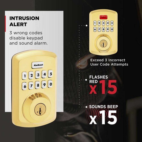 Kwikset Powerbolt 250 10 Tasten Tastatur Lifetime Messing poliert Übergang - Bild 8 von 10
