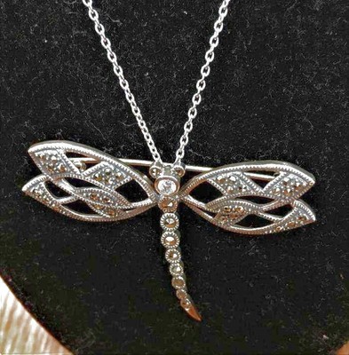 Markasiten Kristalle LIBELLE Halskette/Anstecknadel Sterlingsilber Neu mit Etikett
