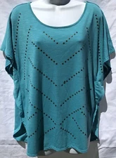 Bit & Bridle Top L Teal Studded Scoop Neck Flutter Dolman Sleeve Western Capsule