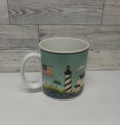 Sakura Oneida Coastal Breeze Warren Kimble Stoneware Mug Seaside Lighthouse