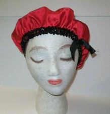 Red Satinette Beret with Black Stretch Sequin Trim Costuming Adult