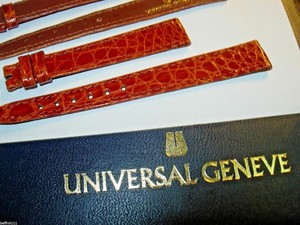 Bracelet Montre Universal Genève En Cuir Bleu Marine - Largeur 17 Mm, Vintage, Occasion, Marque Alpina