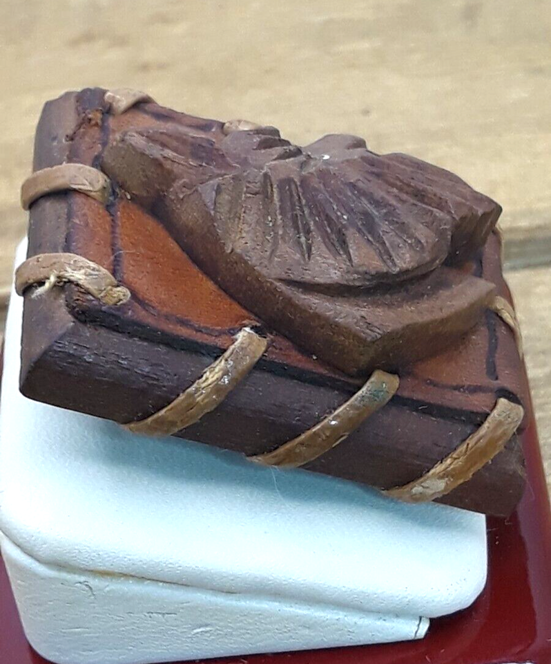 Antique Arts and Crafts Carved Scottish Terrier Wood & Leather Dress