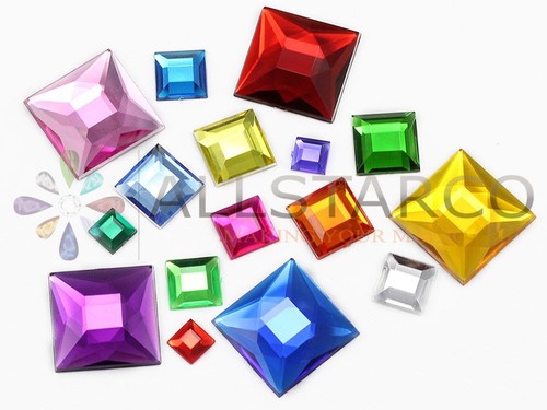 12mm Assorted Colors Flat Back Acrylic Square Gems - 125 Pieces - Picture 2 of 4