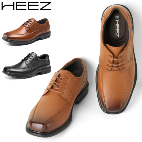 HEEZ Men's Leather Oxfords Lace Up Square Toe Formal Casual Wedding Dress Shoes