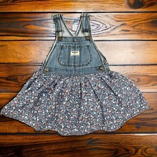 OshKosh B'gosh 3T Blue Denim Floral Overall Dress Jumper 253B7410 169311-0418