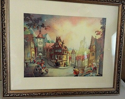 Vintage Disney Pinochio's Village Print Original Illustration Signed Toby Bluth