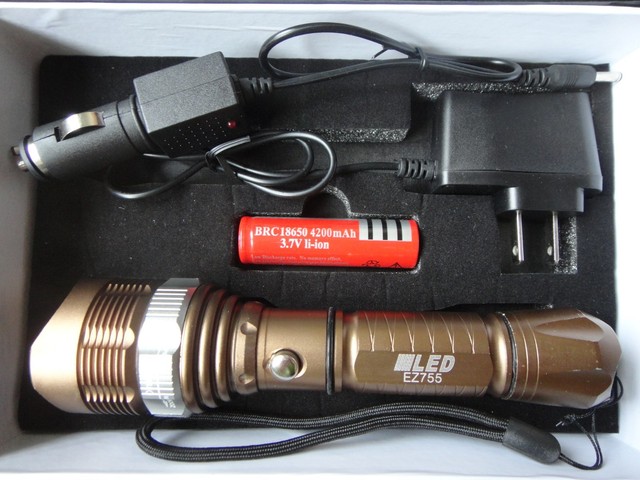 1600 LM Waterproof XML T6 LED Zoomable 18650 flashlight Torch AC/Car BROWN