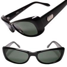 Vintage Black Rectangular Sunglasses with Thick Frames and Silver Emblem